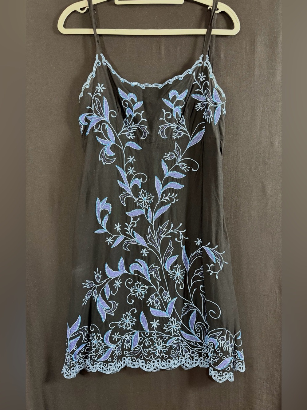 Serendipity VTG Y2K 90’s dress Black Maxi Blue Bell Floral Embroidery Beaded - Picture 8 of 16